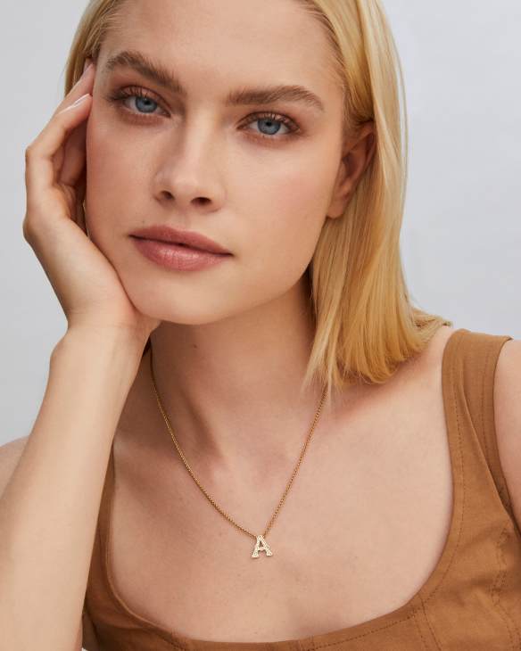 Beau Letter A Pendant Necklace in Vintage Gold