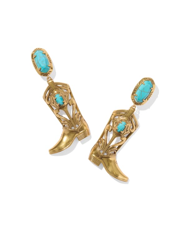 Beau Vintage Gold Boot Statement Earrings in Variegated Turquoise Magnesite