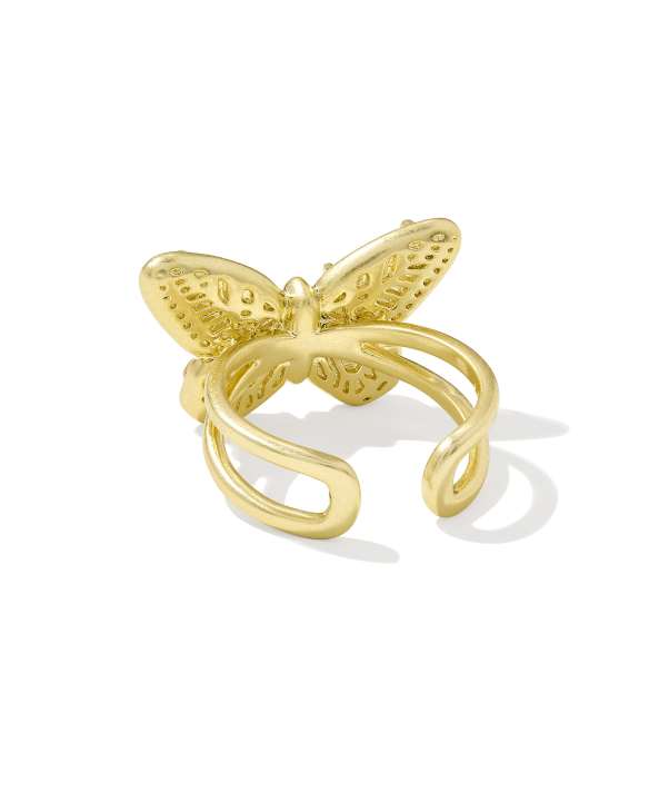 Dolly Parton x Kendra Scott Gold Butterfly Cocktail Ring in Light Pink Iridescent Abalone