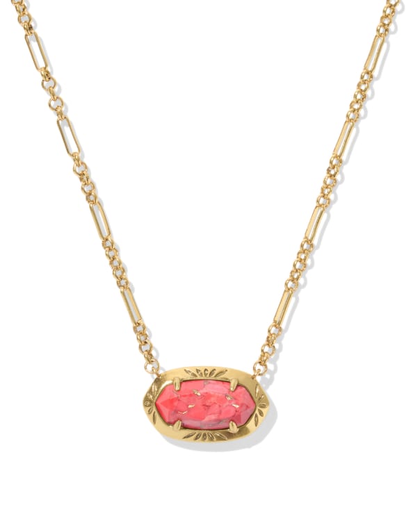 Elisa Vintage Gold Etch Frame Short Pendant Necklace in Bronze Veined Red Magnesite