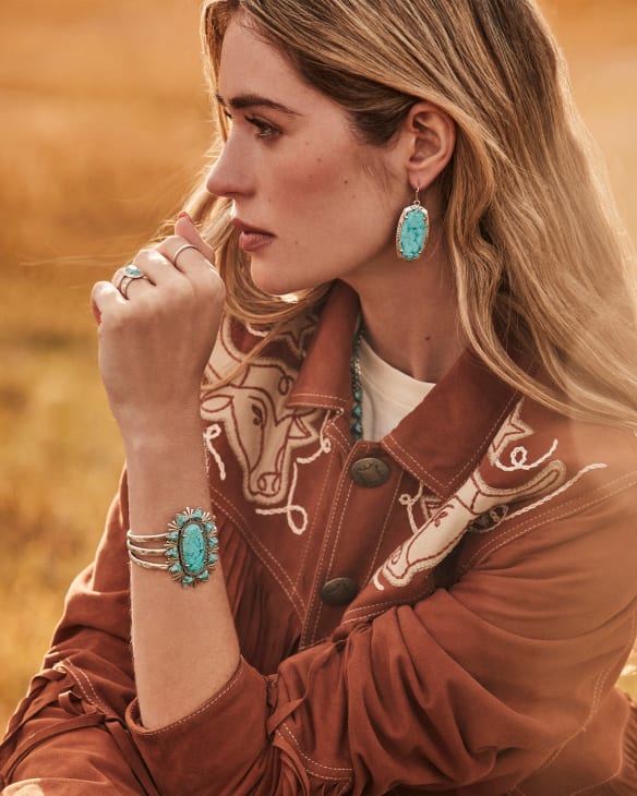 Elle Vintage Silver Etch Frame Drop Earrings in Variegated Turquoise Magnesite