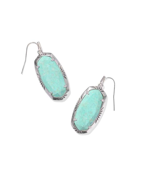 Elle Vintage Silver Etch Frame Drop Earrings in Sea Green Chrysocolla