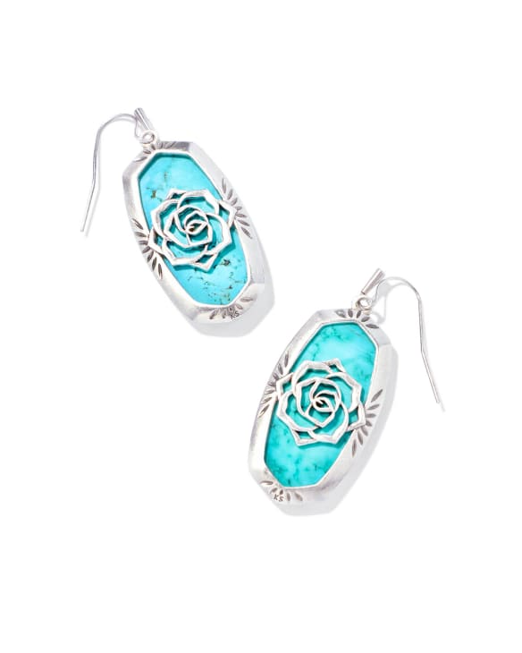 Elle Vintage Silver Etch Frame Drop Earrings in Variegated Turquoise Magnesite