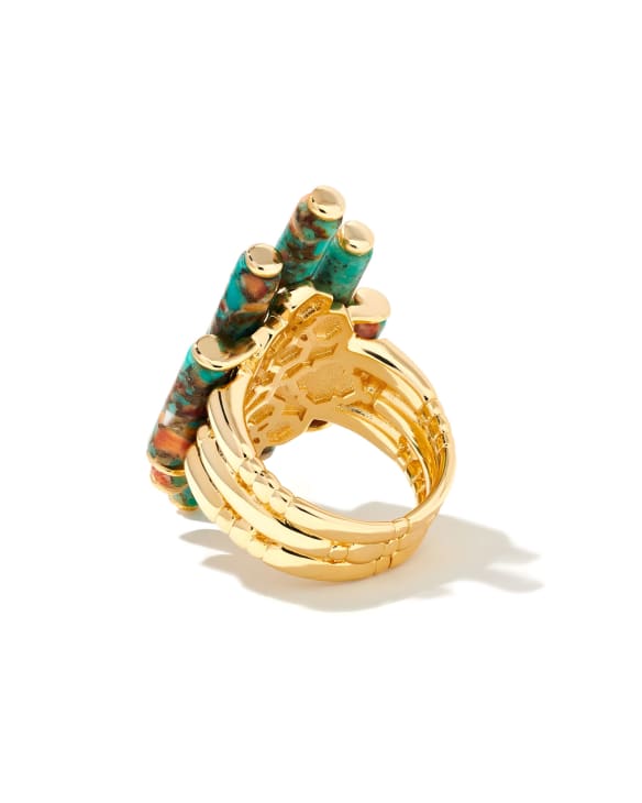 Ember Gold Cocktail Ring in Bronze Veined Turquoise Magnesite Red Oyster