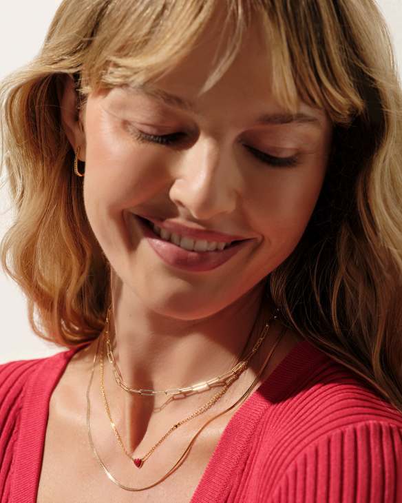 Enamel 18k Gold Vermeil Heart Pendant Necklace in Red Enamel