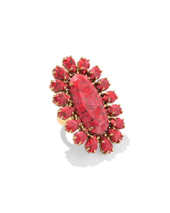 Flynn Vintage Gold Cocktail Ring in Bronze Veined Red Magnesite