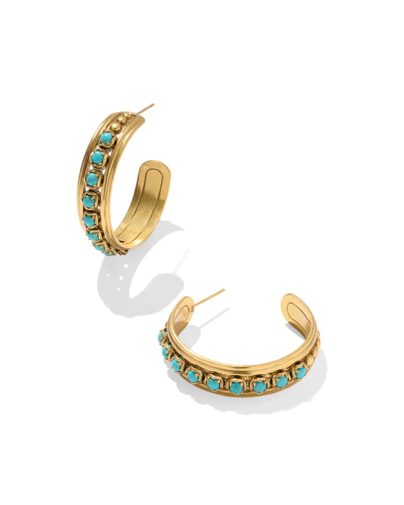 Ida Vintage Gold Hoop Earrings in Variegated Turquoise Magnesite