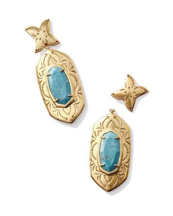 Keziah Vintage Gold Statement Earrings in Variegated Dark Teal Magnesite
