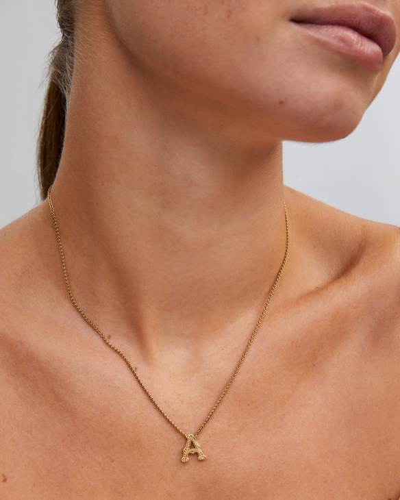Beau Letter A Pendant Necklace in Vintage Gold