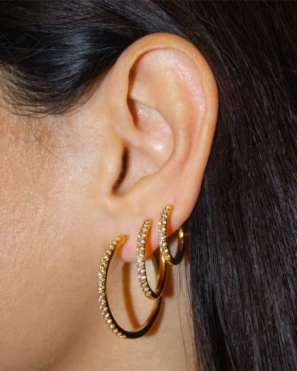 Mackenzie 18k Gold Vermeil Small Hoop Earrings in White Topaz