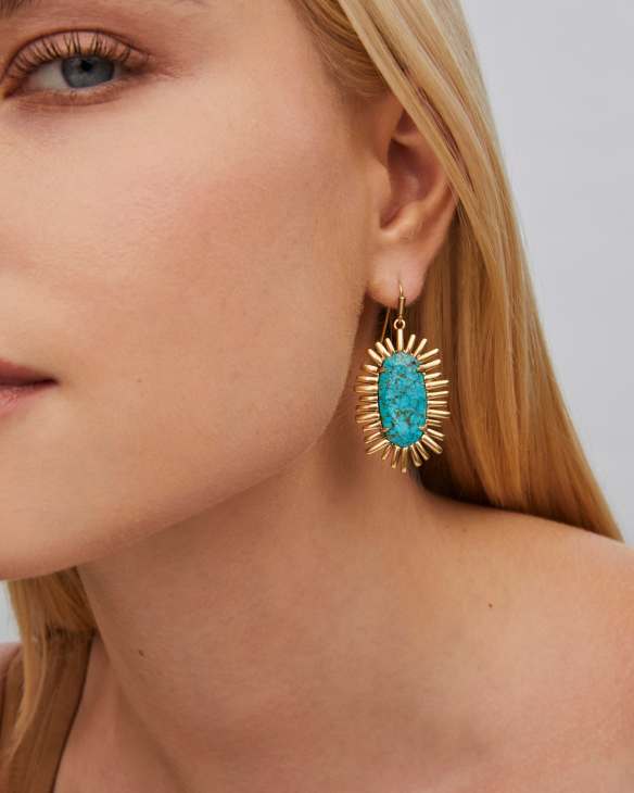 Mariah Vintage Gold Drop Earrings in Variegated Turquoise Magnesite