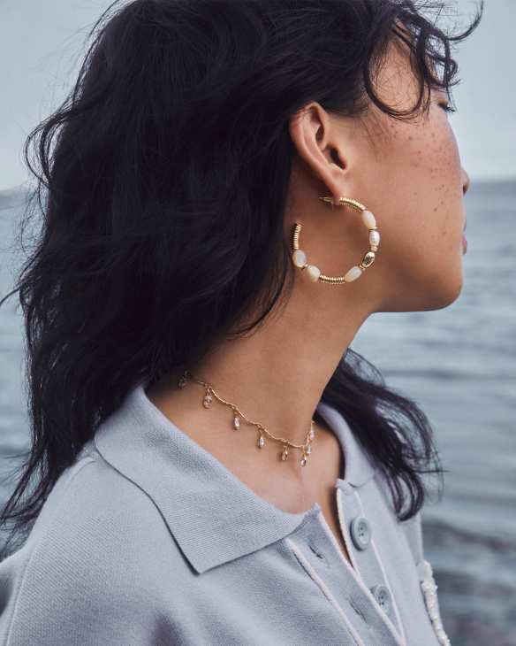 Melody Gold Beaded Hoop Earrings in Freshwater Cultured Pearl