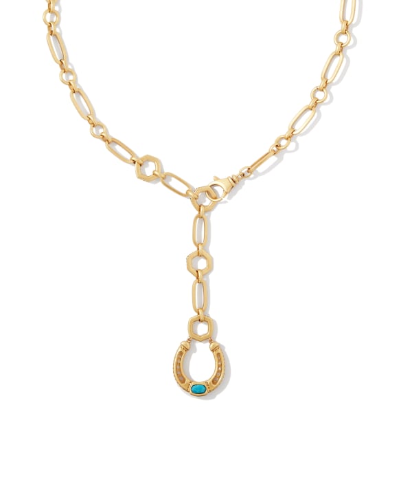 Noble Vintage Gold Horseshoe Y Necklace in Variegated Dark Teal Magnesite