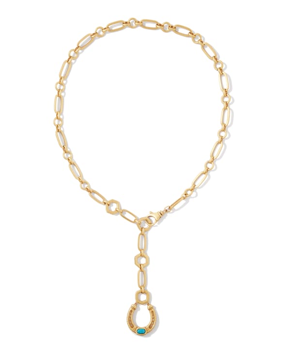 Noble Vintage Gold Horseshoe Y Necklace in Variegated Dark Teal Magnesite