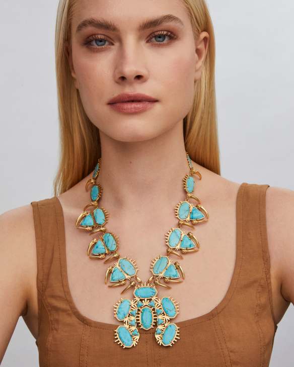 Odessa Vintage Gold Statement Necklace in Variegated Turquoise Magnesite