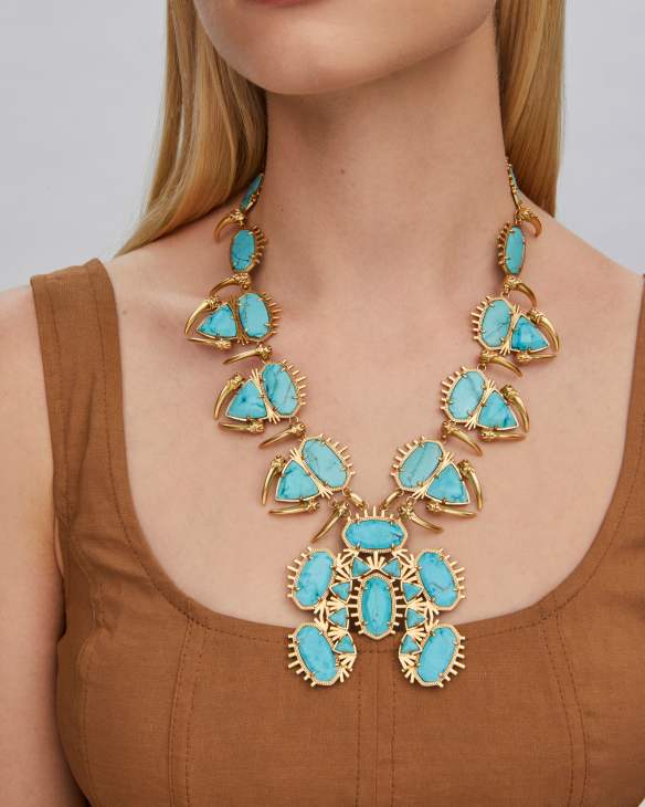 Odessa Vintage Gold Statement Necklace in Variegated Turquoise Magnesite