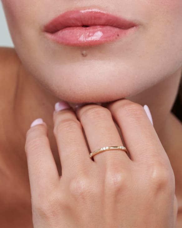 Posey 14k Yellow Gold Band Ring in White Diamonds