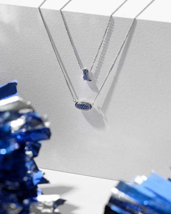 Tiny Cowboy Boot 14k White Gold Pendant Necklace in Blue Sapphire